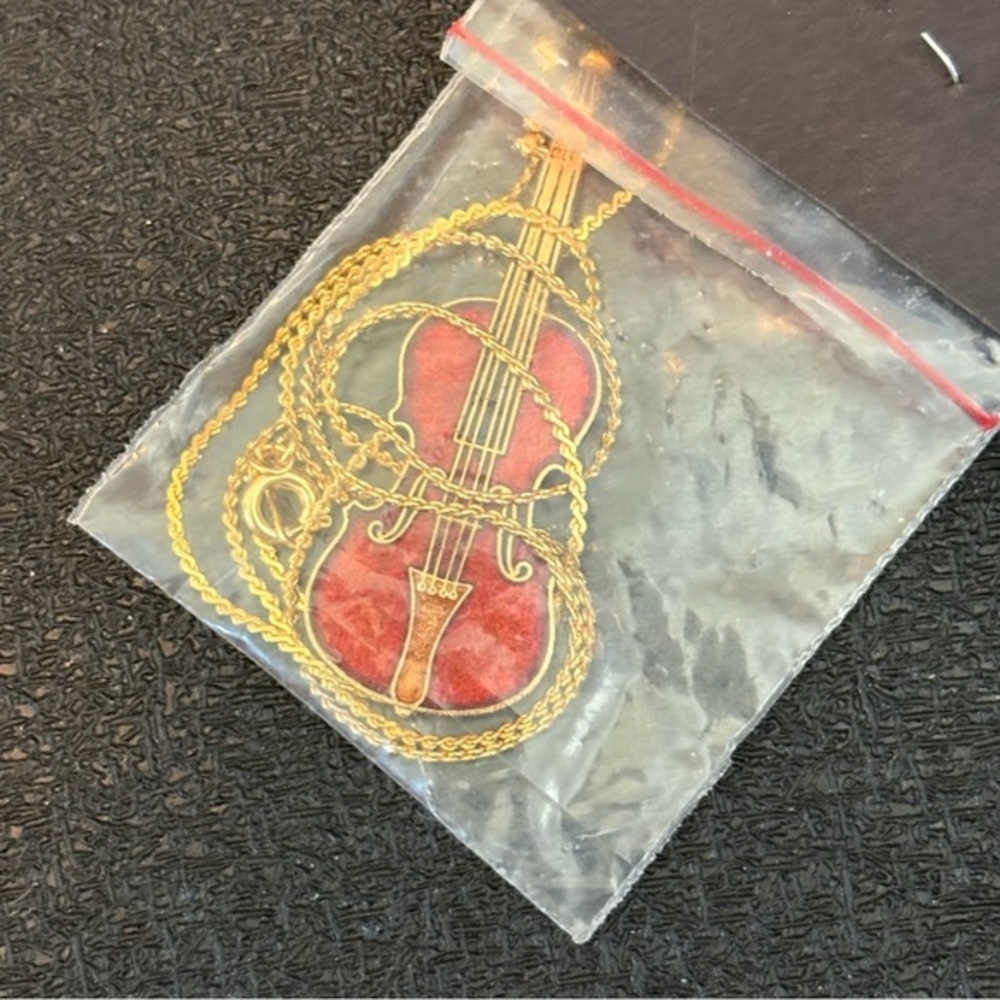 New in Package Gold Violin Pendant Necklace